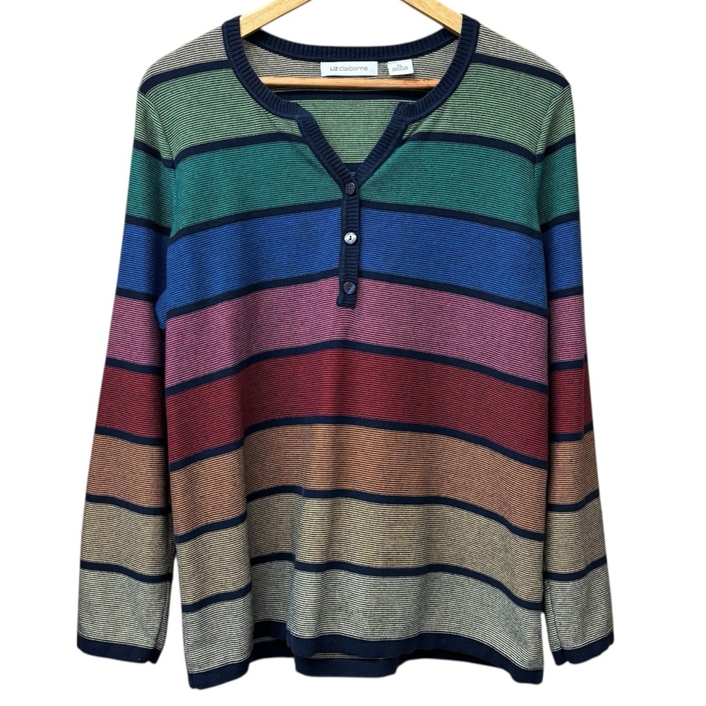 Liz Claiborne rainbow striped longsleeve henley size XL